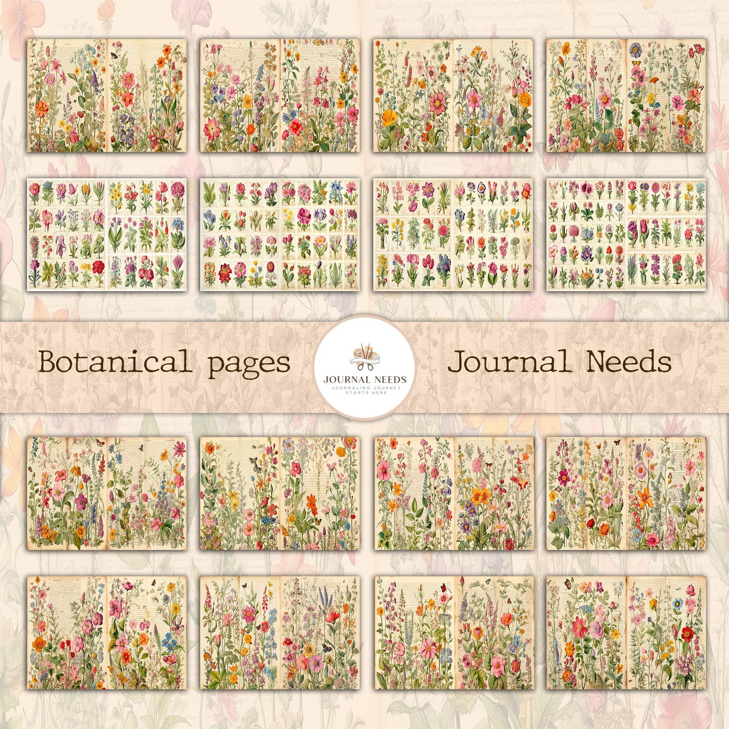 Botanic Beauty Journaling and Scrapbooking Kit - 32 Pages of Nature-Inspired Delight , vintage ephemera botanic - single pages floral pages