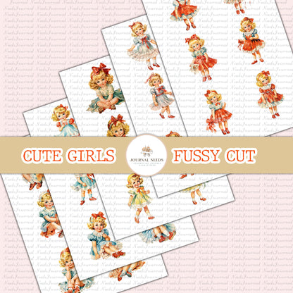 Vintage Retro Cute Girls Charm: 80 Vintage Cute Girls for Junk Journaling and Collage Creations .png jpg pdf . scrapbooking junk journal kit