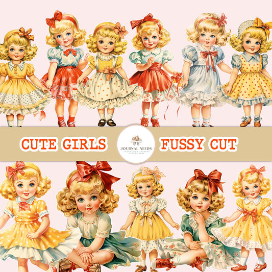 Vintage Retro Cute Girls Charm: 80 Vintage Cute Girls for Junk Journaling and Collage Creations .png jpg pdf . scrapbooking junk journal kit