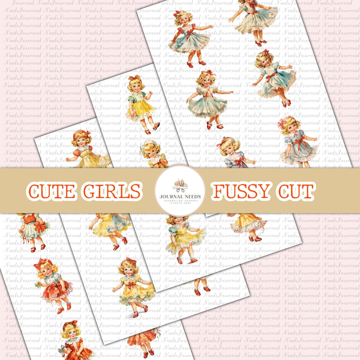 Vintage Retro Cute Girls Charm: 80 Vintage Cute Girls for Junk Journaling and Collage Creations .png jpg pdf . scrapbooking junk journal kit