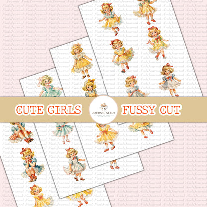 Vintage Retro Cute Girls Charm: 80 Vintage Cute Girls for Junk Journaling and Collage Creations .png jpg pdf . scrapbooking junk journal kit
