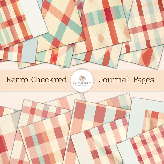 Vintage Retro Checkered Mega Digital Journal Bundle 69 Pages, Single & Double A4 Size, PDF - JPG - Perfect for Junk Journaling Enthusiasts