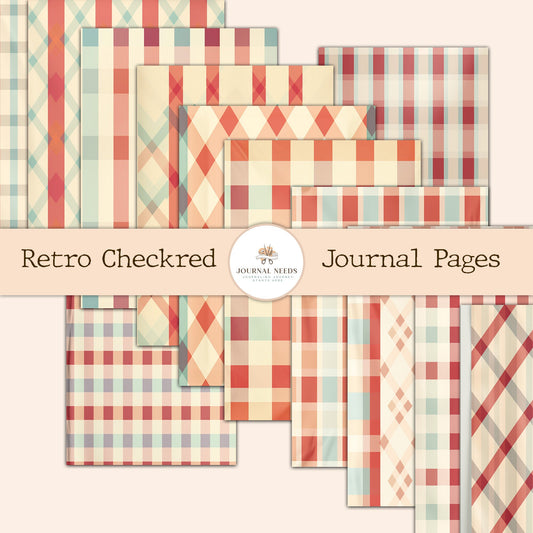 Vintage Retro Checkered Mega Digital Journal Bundle 69 Pages, Single & Double A4 Size, PDF - JPG - Perfect for Junk Journaling Enthusiasts