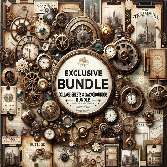 Steampunk Vintage Collage Sheets 47 . Backgrounds Bundle - Quality PNG, PDF, JPG - for Junk Journaling Scrapbooking and more | journal needs