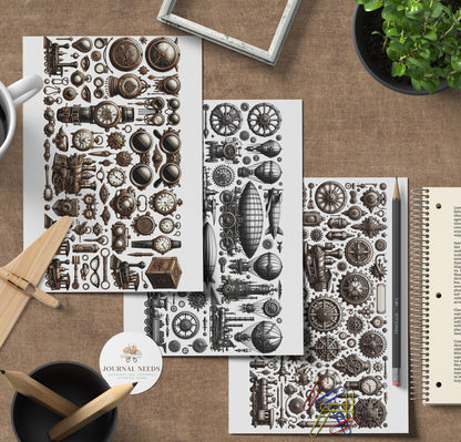 Steampunk Vintage Collage Sheets 47 . Backgrounds Bundle - Quality PNG, PDF, JPG - for Junk Journaling Scrapbooking and more | journal needs