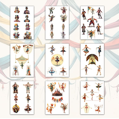 Vintage Spooky Circuses Printable Collection: 52 Sheets - PDF, PNG, JPG for Creative Journals and Crafts