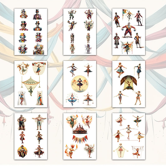 Vintage Spooky Circuses Printable Collection: 52 Sheets - PDF, PNG, JPG for Creative Journals and Crafts