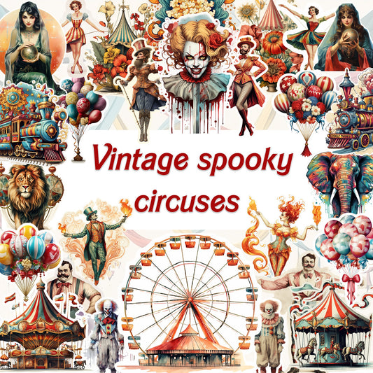 Vintage Spooky Circuses Printable Collection: 52 Sheets - PDF, PNG, JPG for Creative Journals and Crafts