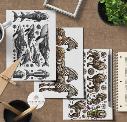Steampunk Vintage Collage Sheets 47 . Backgrounds Bundle - Quality PNG, PDF, JPG - for Junk Journaling Scrapbooking and more | journal needs