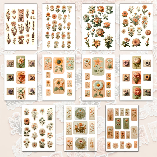 Vintage Peach-Colored Digital Embellishments: 29 Exquisite Sheets for Beautifully Enhancing Your Junk Journal Creations junk journaling kit