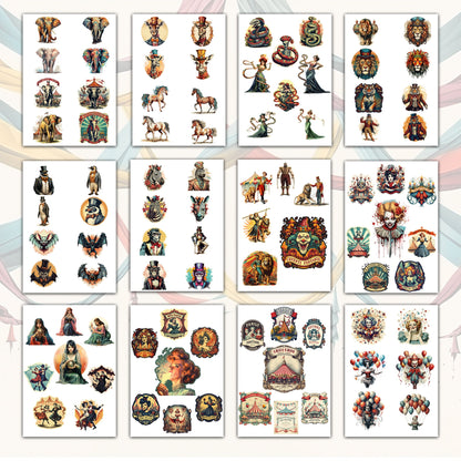 Vintage Spooky Circuses Printable Collection: 52 Sheets - PDF, PNG, JPG for Creative Journals and Crafts