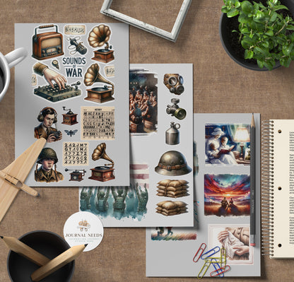 Vintage Valor Chronicles 1940 WW2 : +60 SHEET Exclusive Military-Themed Junk Journal Kit - Collectible Ephemera & Antiques - Fussy, ephemera