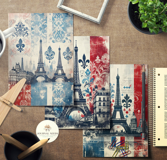 Vintage Paris Grunge: 10-Page Digital Collection for Scrapbooking and Junk Journaling - High-Quality JPG & PDF - Junk Journal Pages - French