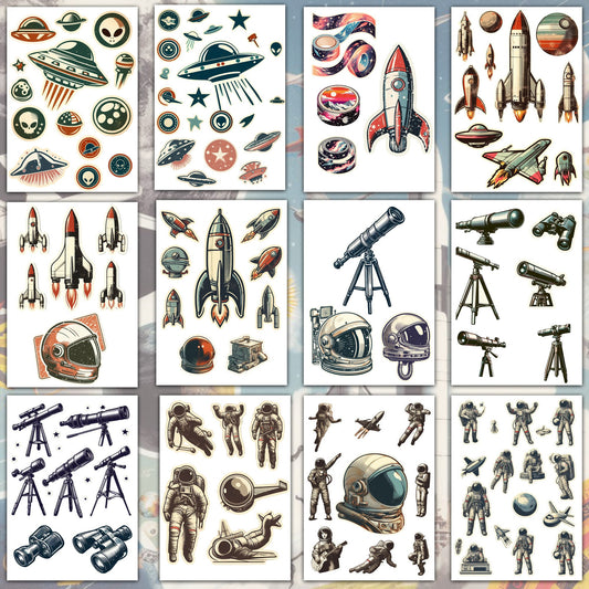Vintage Galaxy Bundle: Astronauts, Planets, Stars, 54 Pages JPG, PNG, PDF for Junk Journaling & Scrapbooking. Explore the cosmos creatively!
