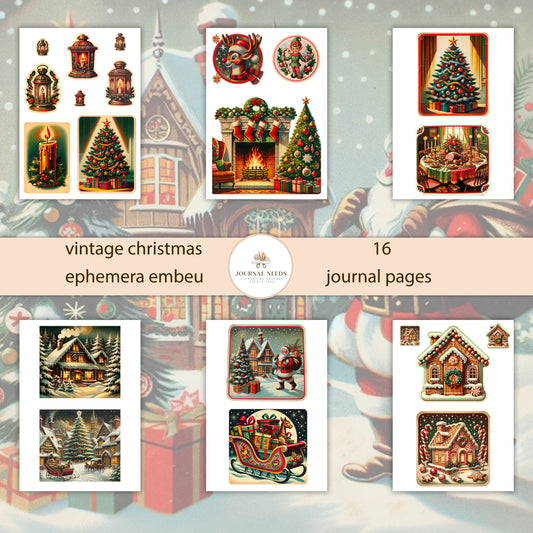 Vintage Christmas ephemera collection 16 sheet - junk journaling and scrapbooking embellishments digital kit - jpg png pdf