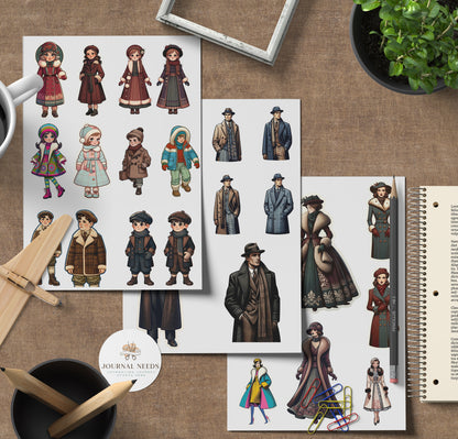 Vintage Snowy Winter Printable: 34 sheet of winter weather, fashion, warm drinks, cozy homes, background -PNG/JPG/PDF, Fussy Cuts, ephemera.