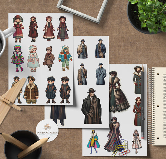 Vintage Snowy Winter Printable: 34 sheet of winter weather, fashion, warm drinks, cozy homes, background -PNG/JPG/PDF, Fussy Cuts, ephemera.