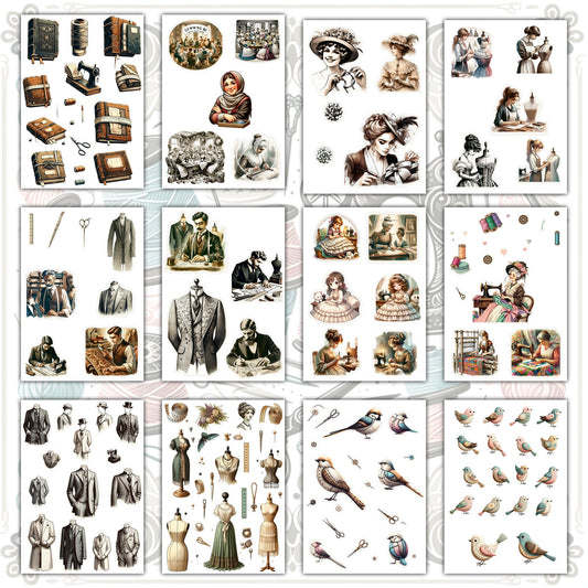 Digital Vintage Sewing Bundle: Men, Women, Dresses, Suits, 62+ Pages (JPG, PNG, PDF), Perfect for Junk Journaling & Scrapbooking