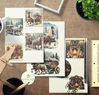 Winter Warmth & Comfort Stickers: Pyjamas, Animals, Fireplace, Hot Drinks, People, Horse Carriages. 42 Pages in PDF, PNG, JPG for Cozy Vibes