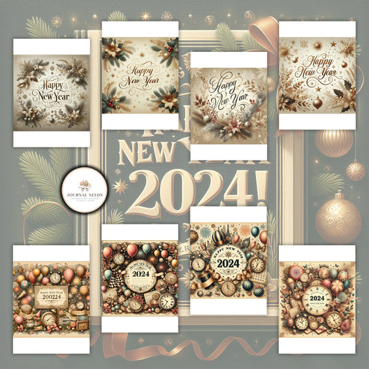 Vintage New Year: 46 pages of nostalgic backgrounds for junk journaling and scrapbooking. PDF and JPG formats. Capture timeless moments.