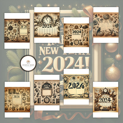 Vintage New Year: 46 pages of nostalgic backgrounds for junk journaling and scrapbooking. PDF and JPG formats. Capture timeless moments.