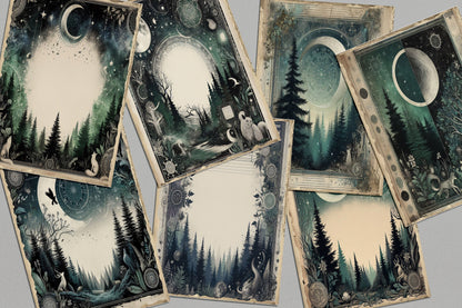 Mystic Enchantments: Sunlit Meadows and Moonlit Forests Collection ,junk journaling backgrounds , vintage journal pages  for junk journaling