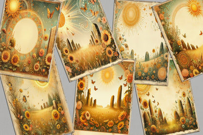 Mystic Enchantments: Sunlit Meadows and Moonlit Forests Collection ,junk journaling backgrounds , vintage journal pages  for junk journaling