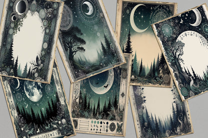 Mystic Enchantments: Sunlit Meadows and Moonlit Forests Collection ,junk journaling backgrounds , vintage journal pages  for junk journaling