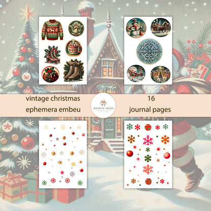 Vintage Christmas ephemera collection 16 sheet - junk journaling and scrapbooking embellishments digital kit - jpg png pdf