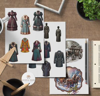 Vintage Snowy Winter Printable: 34 sheet of winter weather, fashion, warm drinks, cozy homes, background -PNG/JPG/PDF, Fussy Cuts, ephemera.