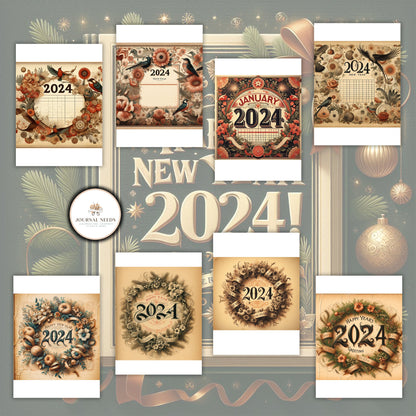 Vintage New Year: 46 pages of nostalgic backgrounds for junk journaling and scrapbooking. PDF and JPG formats. Capture timeless moments.