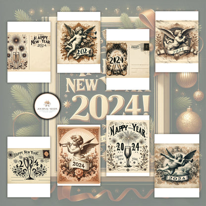 Vintage New Year: 46 pages of nostalgic backgrounds for junk journaling and scrapbooking. PDF and JPG formats. Capture timeless moments.