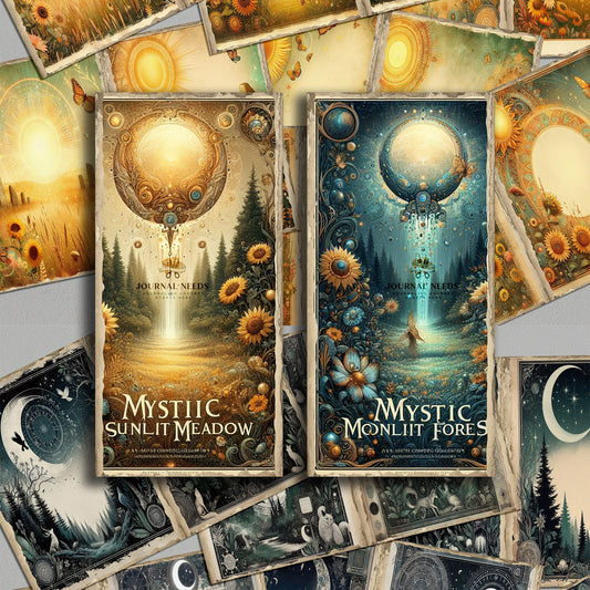 Mystic Enchantments: Sunlit Meadows and Moonlit Forests Collection ,junk journaling backgrounds , vintage journal pages  for junk journaling