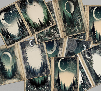 Mystic Enchantments: Sunlit Meadows and Moonlit Forests Collection ,junk journaling backgrounds , vintage journal pages  for junk journaling