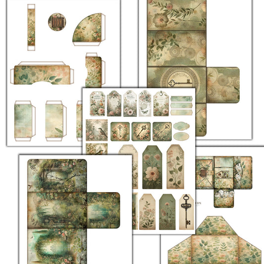 Vintage Secret Garden Folio Journal: Ephemera, Antique Keys, and Botanical Whimsy - Nostalgic Keepsake for Nature Lovers and Memory Keepers