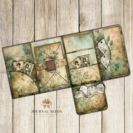 Vintage Secret Garden Folio Journal: Ephemera, Antique Keys, and Botanical Whimsy - Nostalgic Keepsake for Nature Lovers and Memory Keepers