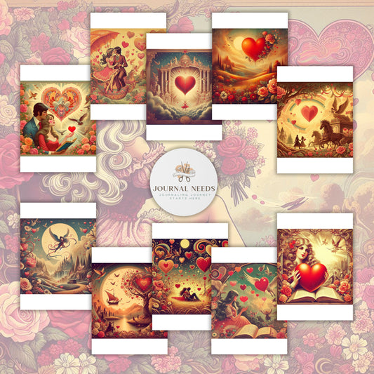 Boho Love Bliss: Vintage Rustic Valentine&#39;s Journal Pages, Digital Papers for Scrapbooking, Printable Delight