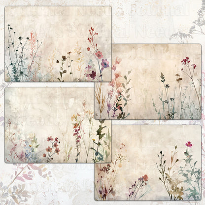 BRUSHED BLOSSOMS SPIRIT . floral background papers for junk journal and scrapbook , digital download, collage sheets . folded A4 paper size
