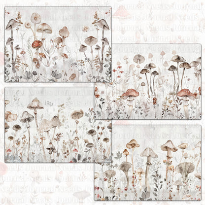 BRUSHED MUSHROOM SPIRIT . 40 floral background papers for junk journal and scrapbook , digital download, collage sheets folded A4 paper size