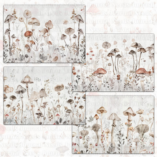 BRUSHED MUSHROOM SPIRIT . 40 floral background papers for junk journal and scrapbook , digital download, collage sheets folded A4 paper size