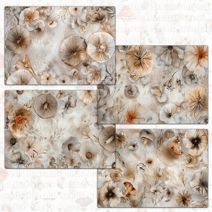 BRUSHED MUSHROOM SPIRIT . 40 floral background papers for junk journal and scrapbook , digital download, collage sheets folded A4 paper size
