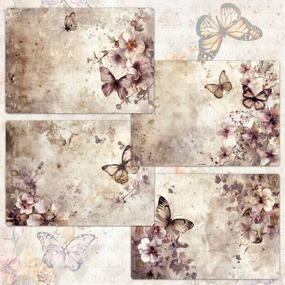 BRUSHED BUTTERFLY SPIRIT . 40 floral background papers for junk journal and scrapbook , digital download, collage sheets folded A4  size