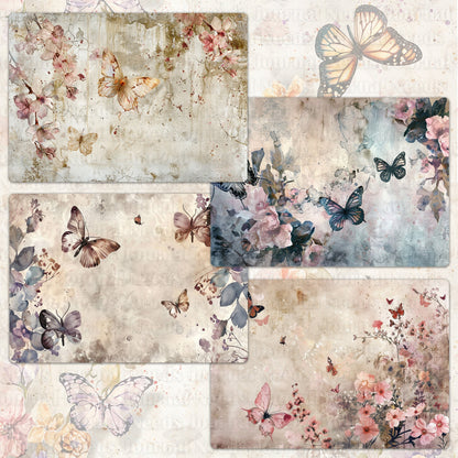 BRUSHED BUTTERFLY SPIRIT . 40 floral background papers for junk journal and scrapbook , digital download, collage sheets folded A4  size