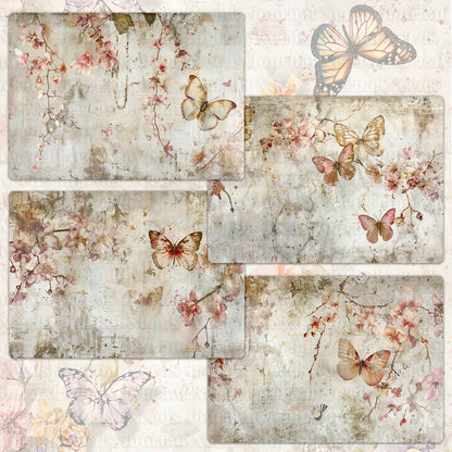 BRUSHED BUTTERFLY SPIRIT . 40 floral background papers for junk journal and scrapbook , digital download, collage sheets folded A4  size