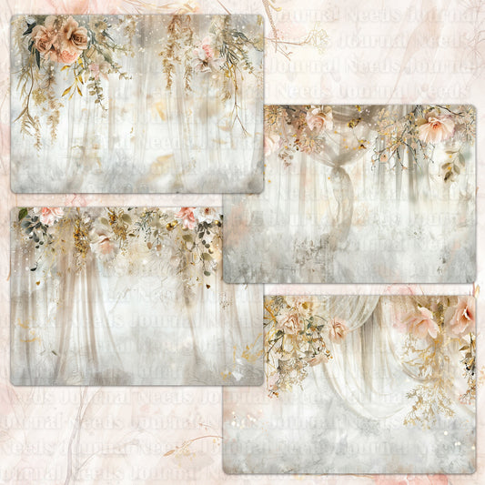 BRUSHED ELEGANCIA SPIRIT . 40 floral background papers for junk journal and scrapbook , digital download, collage sheets folded A4  size
