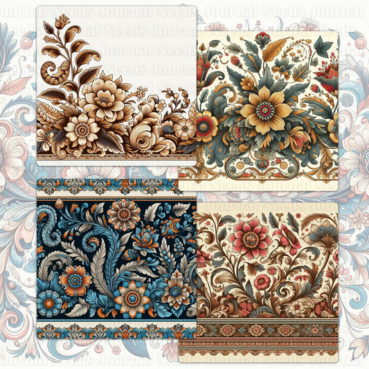 BRUSHED FLOWERS SPIRIT 02. 32 floral background papers for junk journal and scrapbook , digital download, collage sheets folded