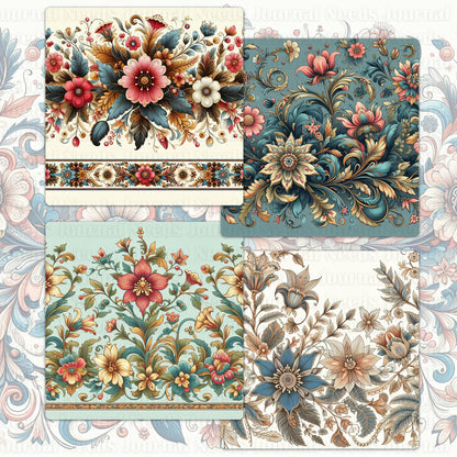 BRUSHED FLOWERS SPIRIT 02. 32 floral background papers for junk journal and scrapbook , digital download, collage sheets folded