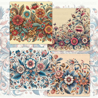 BRUSHED FLOWERS SPIRIT 02. 32 floral background papers for junk journal and scrapbook , digital download, collage sheets folded