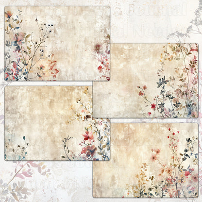 BRUSHED BLOSSOMS SPIRIT . floral background papers for junk journal and scrapbook , digital download, collage sheets . folded A4 paper size