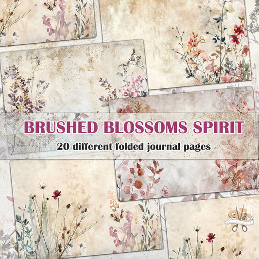 BRUSHED BLOSSOMS SPIRIT . floral background papers for junk journal and scrapbook , digital download, collage sheets . folded A4 paper size